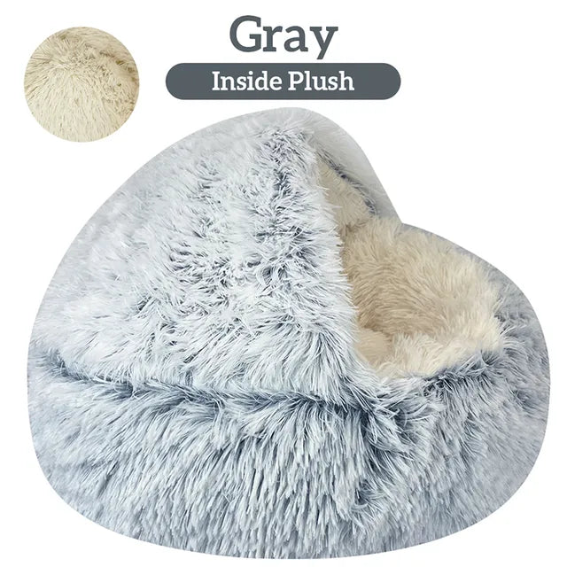 Winter Long Plush Pet Cat Bed Round Cat Cushion Cat House 2 In 1 Warm Cat Basket Cat Sleep Bag Cat Nest Kennel For Small Dog Cat