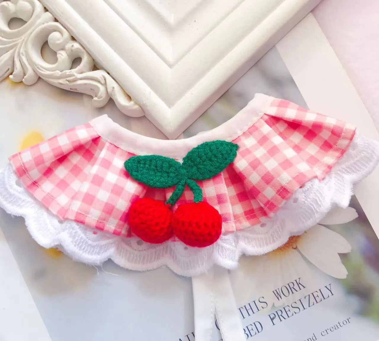 1PC Cute Pet Lace Bib Saliva Towel with Bow Lattice Flower