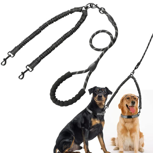 2 Way Double Dog Pet Leash Rope Elastic