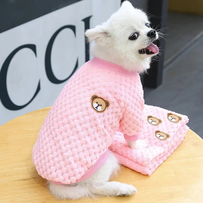 2023 New Warm Fleece Pet Clothes Cute Print Coat Small Medium Dog Cat Shirt Jacket Teddy French Bulldog Chihuahua Winter Outfit