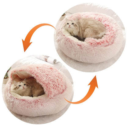 28-50cm Winter long Soft Plush Round Cat Bed Pet Mattress Warm Comfortable Basket Cat Dog 2 In 1 Sleeping Bag Nest For Dogs Cats