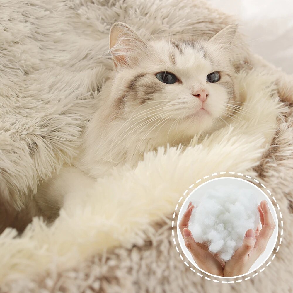 28-50cm Winter long Soft Plush Round Cat Bed Pet Mattress Warm Comfortable Basket Cat Dog 2 In 1 Sleeping Bag Nest For Dogs Cats