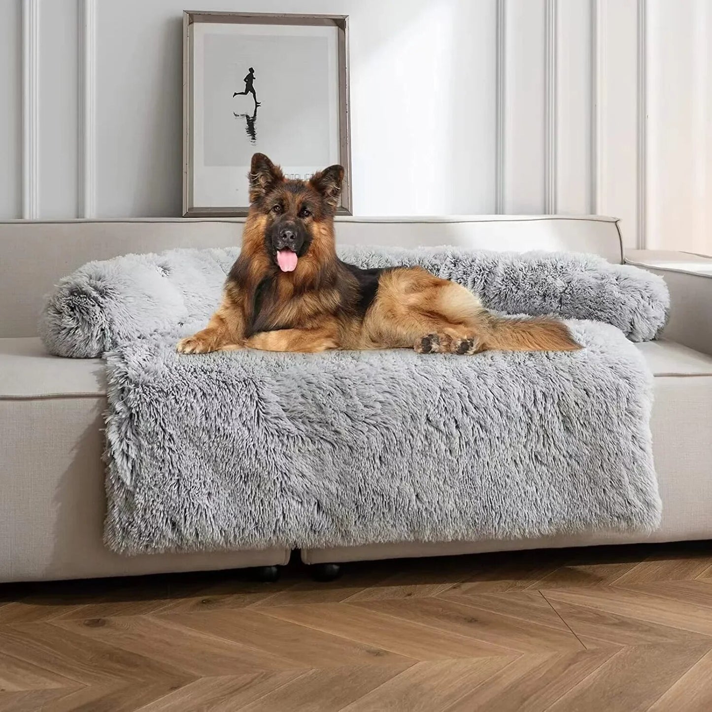 Calming Dog Bed Fluffy Plush Dog Mat for Furniture Protector with Removable Washable Cover for Large Medium Small Dogs and Cats