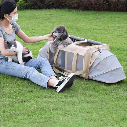 Detachable Pet Trolley Case Carrier Cats Dogs Bag Universal Large Expandable Cat Carrier with Wheels Double-layer Pet Carrier