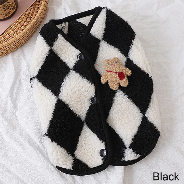 Fashion Plaid Fleece Pet Puppy Clothes Coat Jack Dog Clothes Bear Vest Dogs Clothing Pet Outfits Cute Winter Yorkies Costume