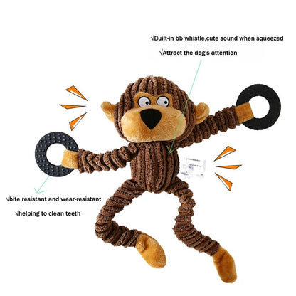 Fun Pet Toy Monkey Shape Corduroy Chew Toy For Dogs Puppy Squeaker Squeaky Plush Bone Molar Dog Toy Pet Training Dog Accessories