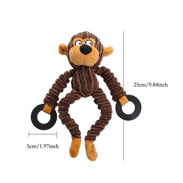 Fun Pet Toy Monkey Shape Corduroy Chew Toy For Dogs Puppy Squeaker Squeaky Plush Bone Molar Dog Toy Pet Training Dog Accessories