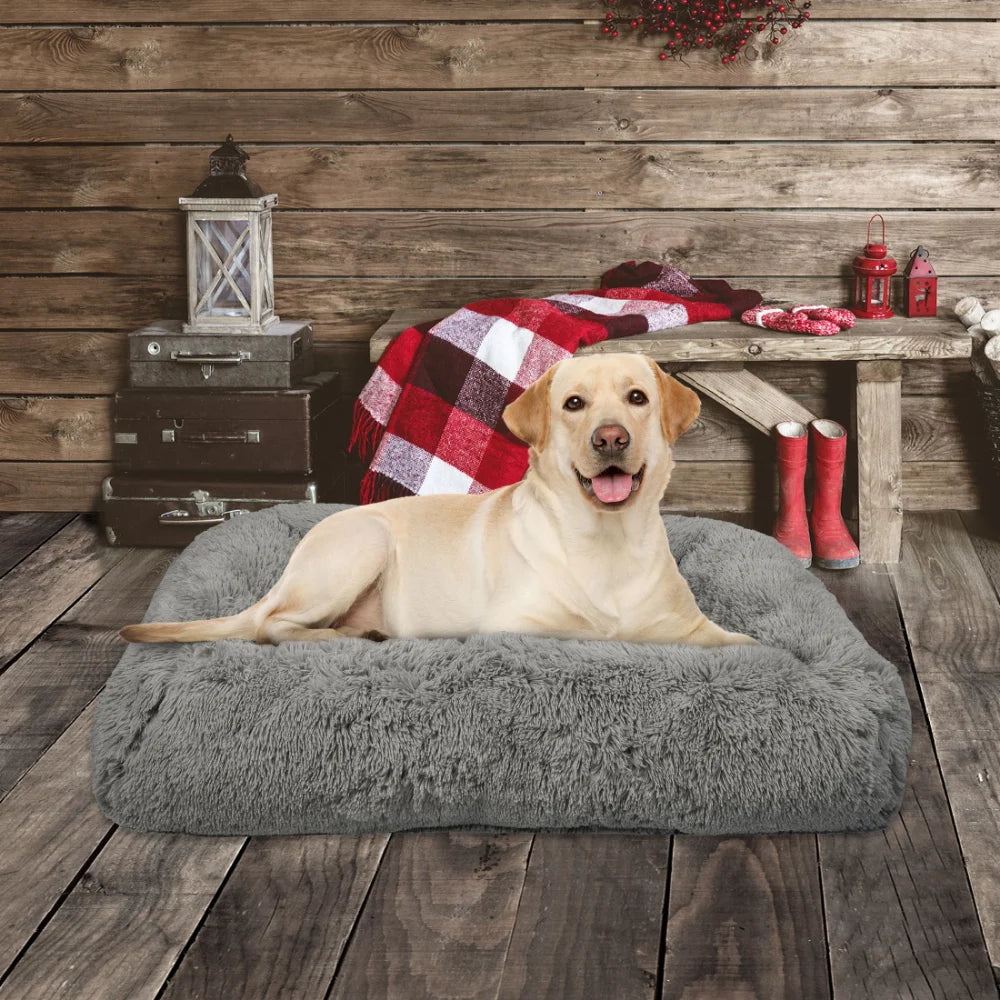 Large Furry Bolster Dog Bed, Taupe Accesorios Veterinaria Breeding Supplies