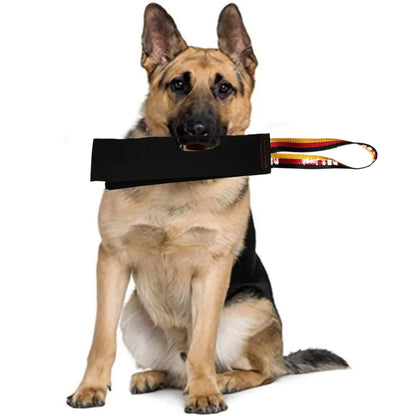 Leather Bite Rag for Dog Training Puppy Toy to Build Prey Drive Train Bite Grip Play Tug of War Game with Handle