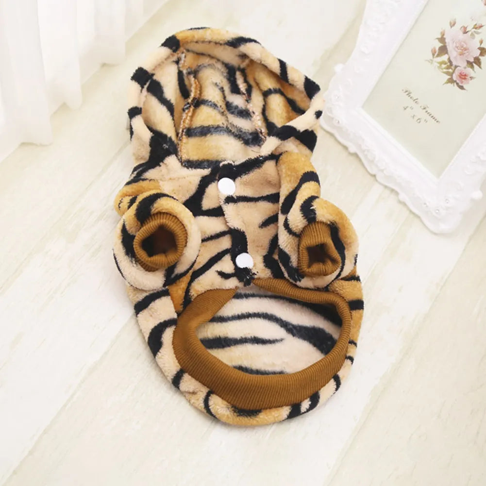 Pet Autumn Winter Button Tiger Into A Hat Warm Jumpsuit Coat For Dogs Soft Comfortable Sweater Vest Jacket Dog Clothes Pajamas