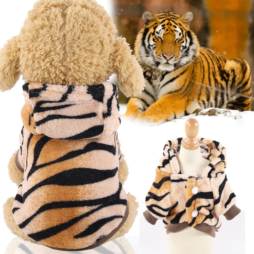 Pet Autumn Winter Button Tiger Into A Hat Warm Jumpsuit Coat For Dogs Soft Comfortable Sweater Vest Jacket Dog Clothes Pajamas