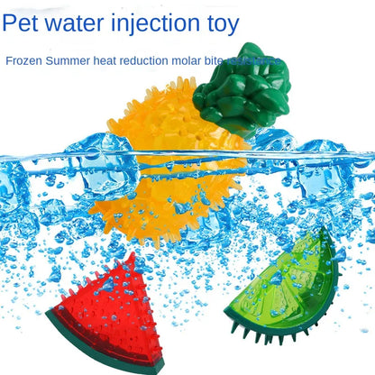 Pet Molar Teeth Cooling Dog Chewing Toys Sound Frozen Fruit Rubber Squeak Toy Summer Dog Bite Toys Puppy Treat Training Toys