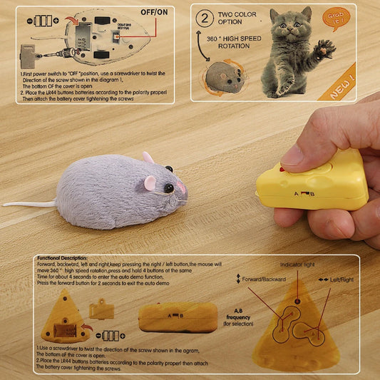 Mini Remote Mouse Prank Toys with Cheese Controller Realistic Filling Animal Plush Mouse Interactive Cat Halloween Toy