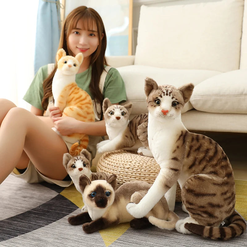 Stuffed Siamese Cat Animals Lifelike Plushie Doll Cute Kitten Plush Toy Soft Simulation American Shorthair Cat Peluche Kids Gift