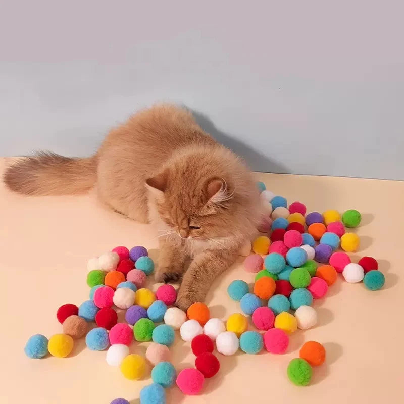 Interactive Launch Training Cat Toys Creative Kittens Mini Pompoms Games Stretch Plush Ball Toys Cat Supplies Pet Accessories