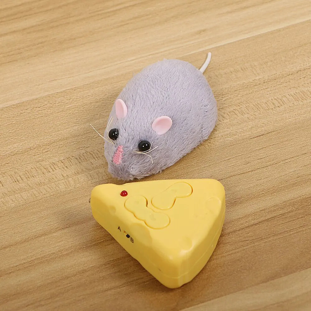 Mini Remote Mouse Prank Toys with Cheese Controller Realistic Filling Animal Plush Mouse Interactive Cat Halloween Toy