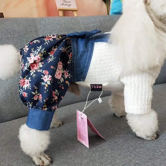 Dog Dress Jumpuit Sweater With Big Bow Pet Puppy Pleated Skirt Dog Clothes For Small Dogs Chihuahua Lantern Shorts Coat Perro