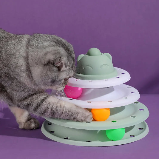 4 Story Tower Shaped Track Toys For Cats Interactive Turntable Roller Pet Puzzle Circle Inelligence Training Supplies For Kitten