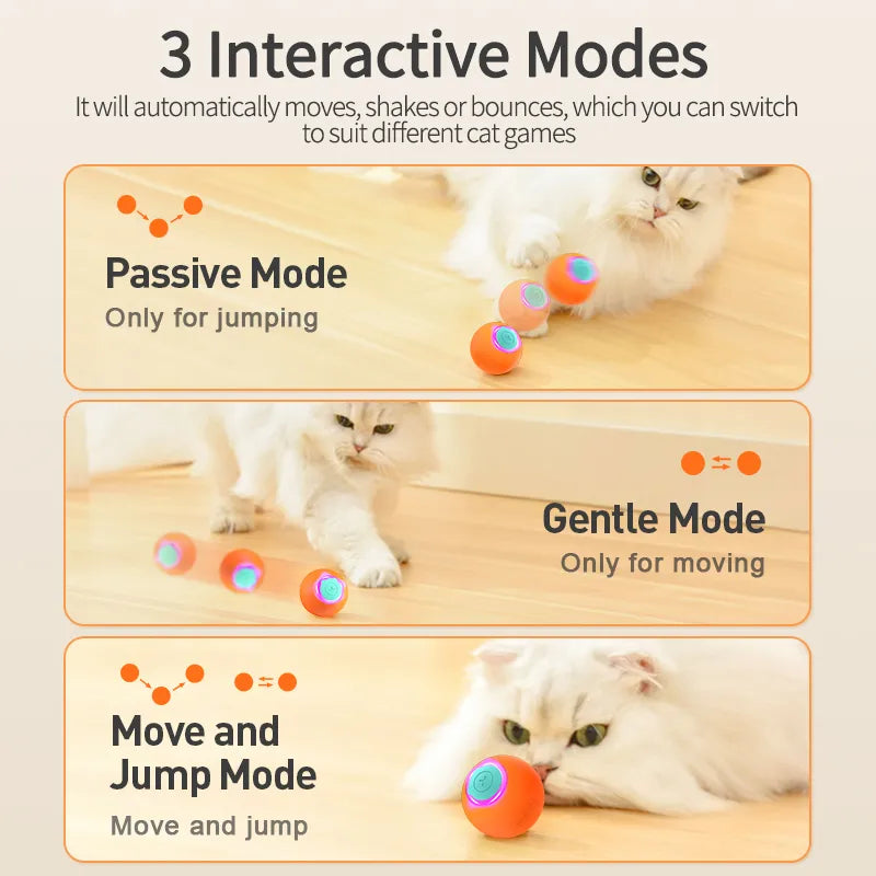 ROJECO Pet Toys Smart Interactive Cat Bouncing Ball Automatic Rolling Ball Training Self-moving Electric Toys Pet Accessories