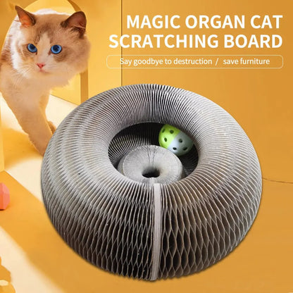 Magic Organ Foldable Cat Scratch Board Toy with Bell Cat Grinding Claw Cat Climbing Frame Round Corrugated Cats Interactive Toys