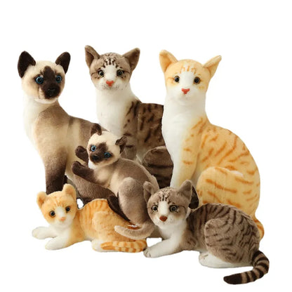 Stuffed Siamese Cat Animals Lifelike Plushie Doll Cute Kitten Plush Toy Soft Simulation American Shorthair Cat Peluche Kids Gift