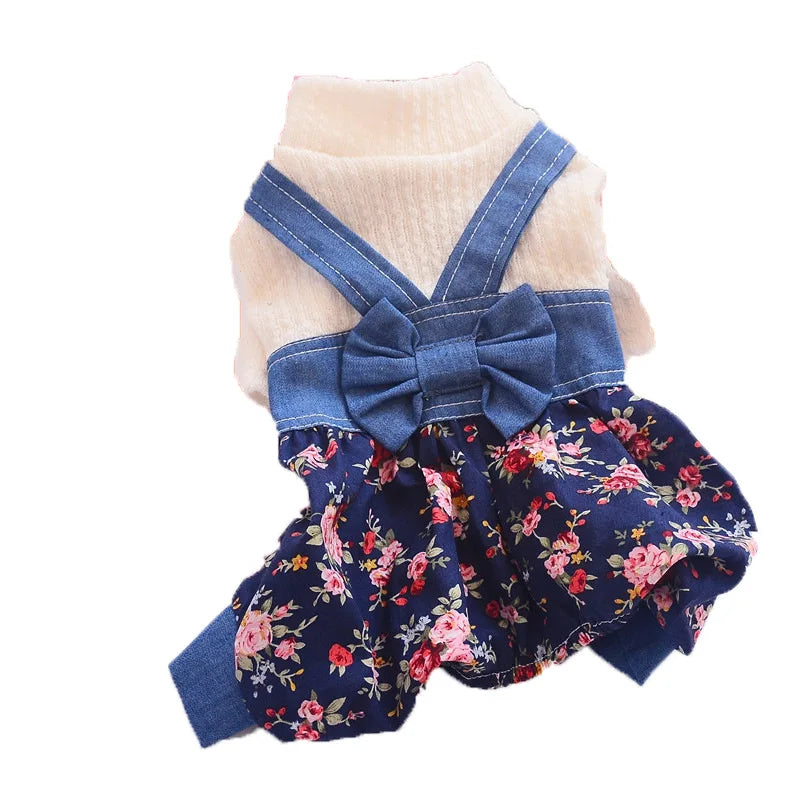 Dog Dress Jumpuit Sweater With Big Bow Pet Puppy Pleated Skirt Dog Clothes For Small Dogs Chihuahua Lantern Shorts Coat Perro