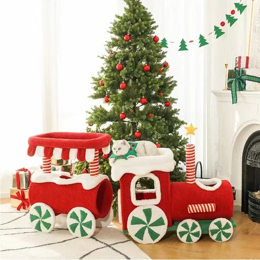 High Quality Winter Warm Christmas Train Cat Climbing Frame Cat House Toys Cat Trees Scratcher