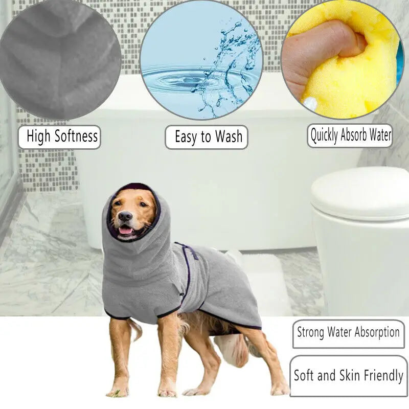 Microfiber Quick Drying Bathrobe for Dogs and Cats, Bath Towels for Small Medium and Large Dogs, Pet Clothes, Coat Accessories