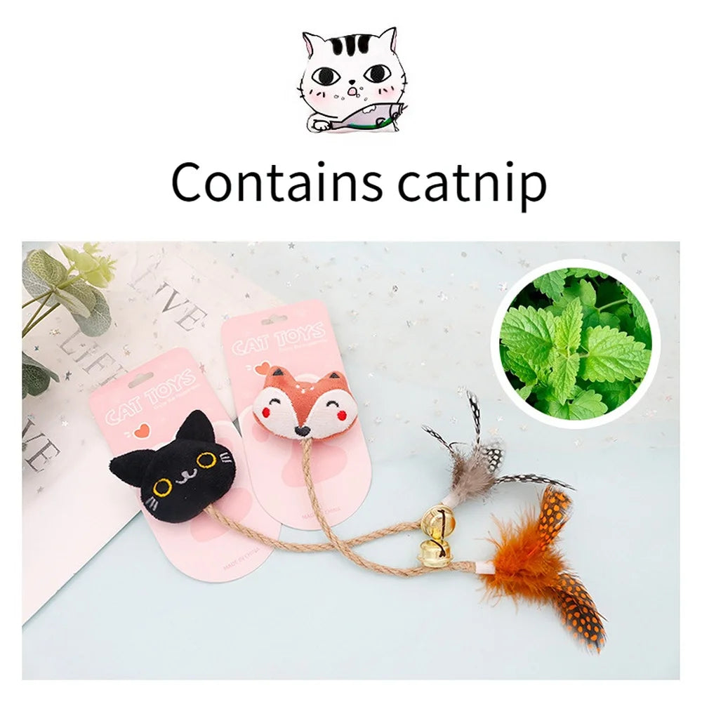 Funny Cat Toy Feather Bell With Catnip Cat Animal Shape Doll Pet Hemp Rope Molar Rod Pet Kitten Supplies Teeth Chewing Toy