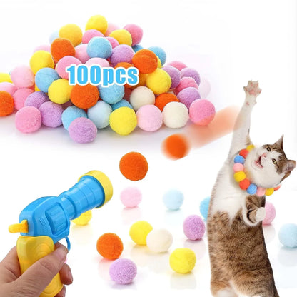 Interactive Launch Training Cat Toys Creative Kittens Mini Pompoms Games Stretch Plush Ball Toys Cat Supplies Pet Accessories