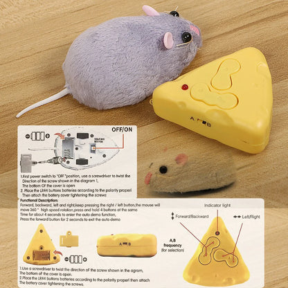 Mini Remote Mouse Prank Toys with Cheese Controller Realistic Filling Animal Plush Mouse Interactive Cat Halloween Toy