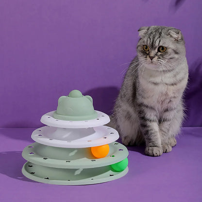 4 Story Tower Shaped Track Toys For Cats Interactive Turntable Roller Pet Puzzle Circle Inelligence Training Supplies For Kitten