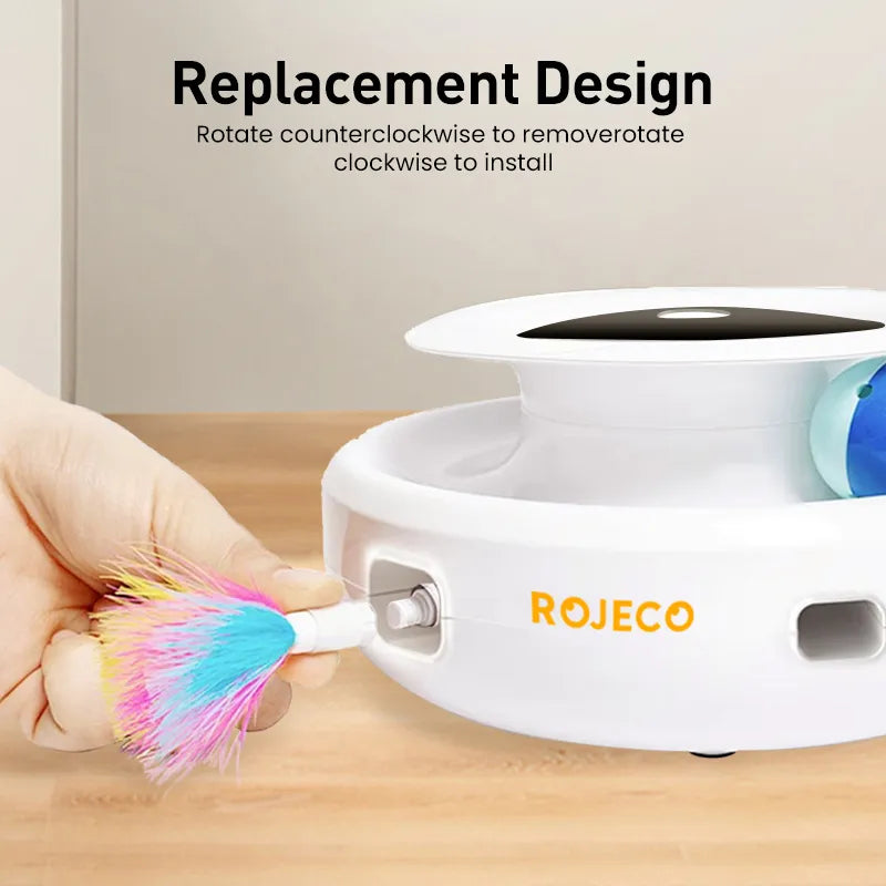 ROJECO Interactive 2 In 1 Electronic Pet Toys Rechargeable Cat Toy Ball With Feather Automatic Feather Teaser Toys For Cats Game