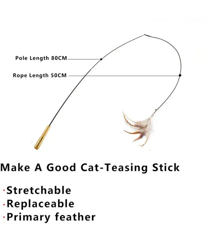 Stretchable Feather Interactive Elastic Rope Cat Toy Simulation Feather Cat Stick Toys Kitten Race Rank Teaser Wand Cat Supplies