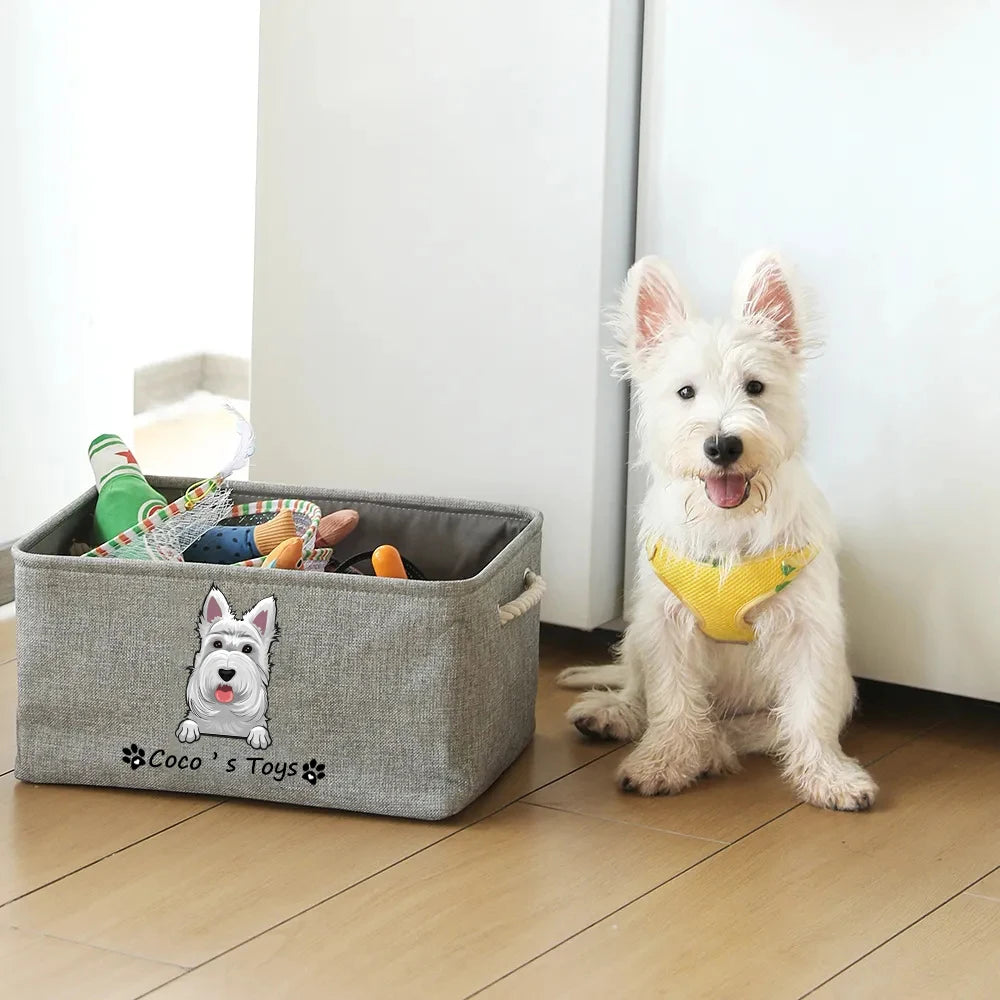 Personalized Dog Toy Basket Free Print Dog Cat Image Name Pet Storage Box for Toy Clothes Organizer Pet Dog Accessories supplies