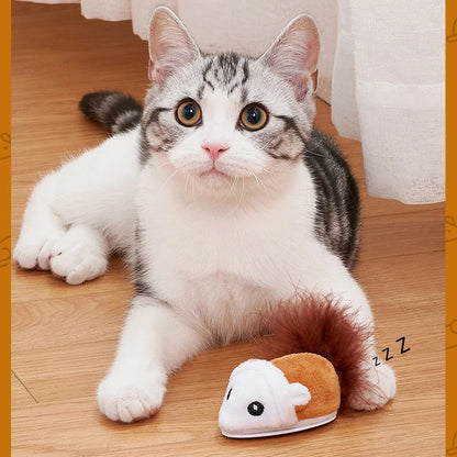 Smart Cat Toy Interactive Running Mouse Cat Teaser Feather Toys Electric Random Moving Simulation Mice Kitten Squeak Plush Toys