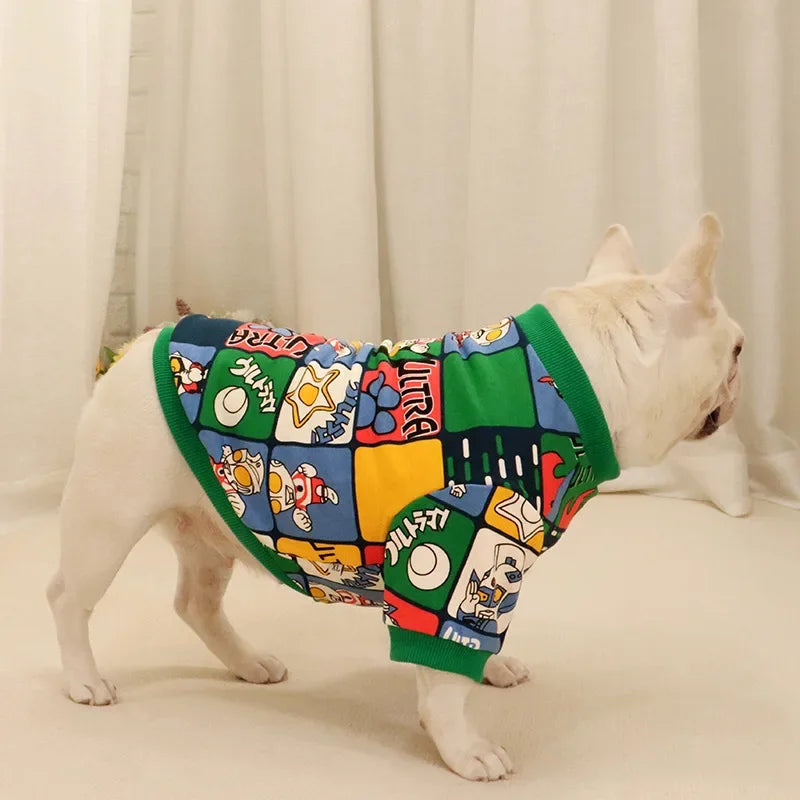 Cartoon Printed Dog Sweater Pet Apparel Spring Autumn Dog Clothes Bulldog Short Fat Dog Outfits French Bulldog Clothes