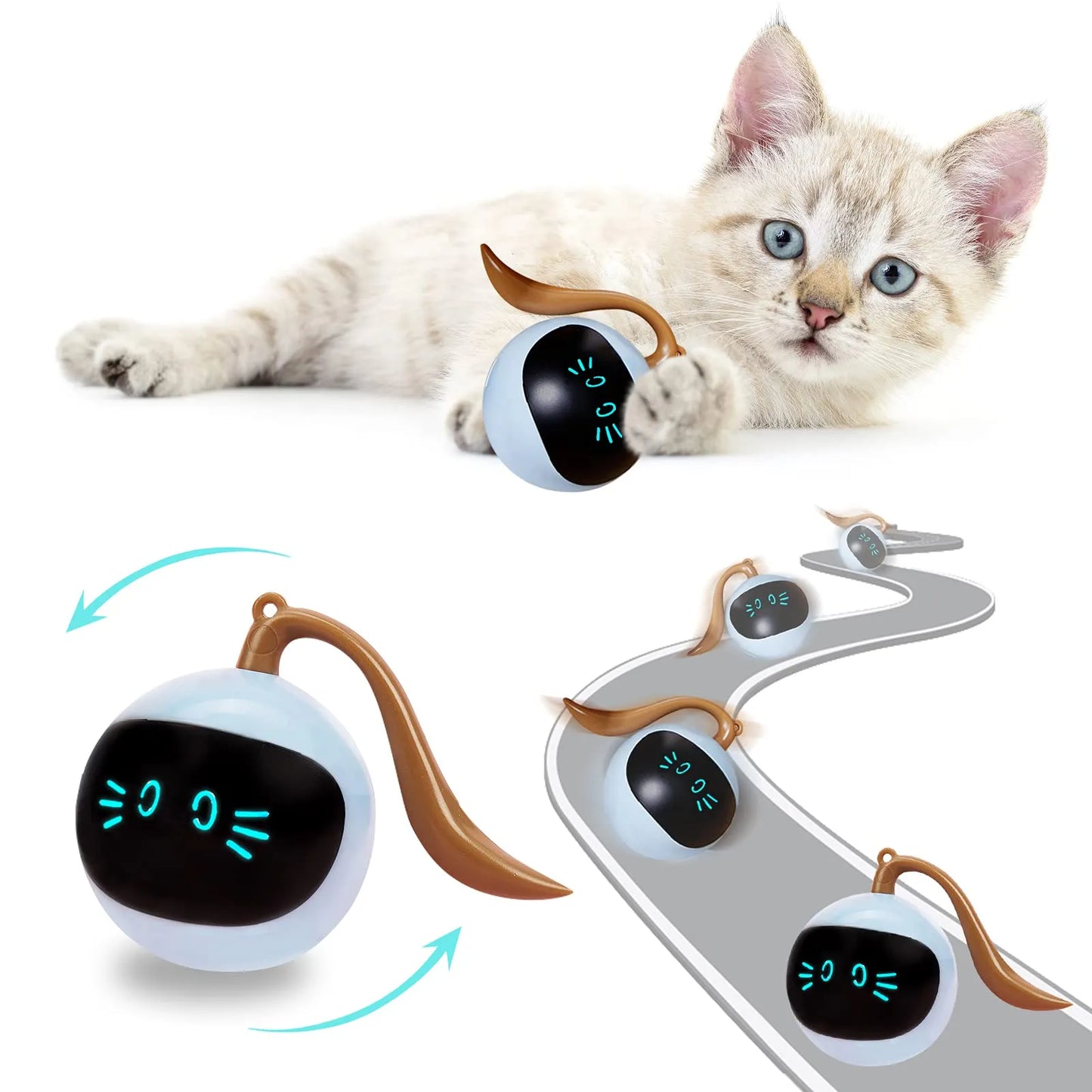 Automatic Cat Toy Interactive Smart Ball for Cats USB Charging Colorful Led Light Toys  360°Self Rotating Toys Pet Products