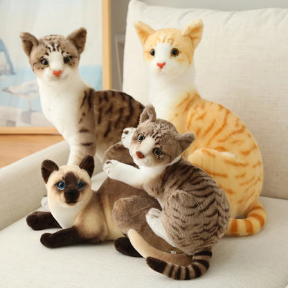 Stuffed Siamese Cat Animals Lifelike Plushie Doll Cute Kitten Plush Toy Soft Simulation American Shorthair Cat Peluche Kids Gift