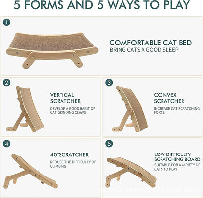 Wooden Cat Scratcher Cat Scratch Board Bed 5 In 1 Scratching Pad Pet Cat Toys Grinding Nail Scraper Mat Training Grinding Claw