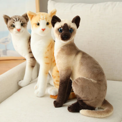 Stuffed Siamese Cat Animals Lifelike Plushie Doll Cute Kitten Plush Toy Soft Simulation American Shorthair Cat Peluche Kids Gift