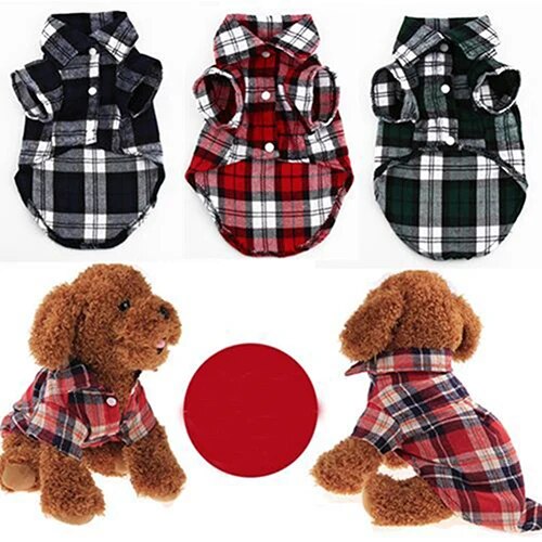 Small Pet Dog Plaid Shirt Lapel Coat Cat Jacket Clothes Costume Top Apparel Set