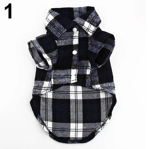 Small Pet Dog Plaid Shirt Lapel Coat Cat Jacket Clothes Costume Top Apparel Set