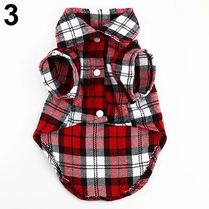 Small Pet Dog Plaid Shirt Lapel Coat Cat Jacket Clothes Costume Top Apparel Set