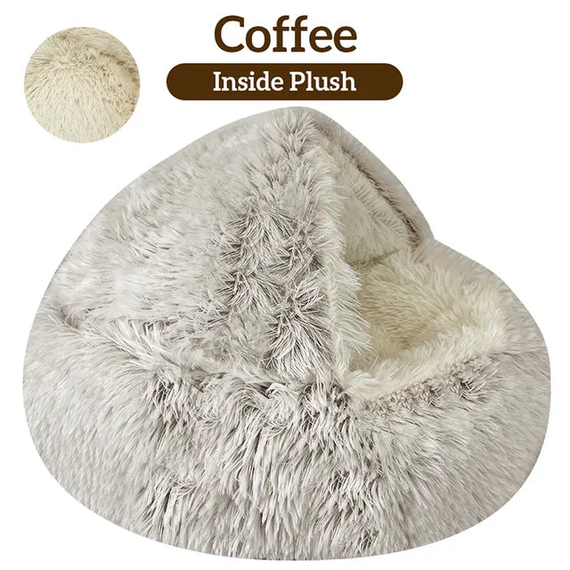 Winter Long Plush Pet Cat Bed Round Cat Cushion Cat House 2 In 1 Warm Cat Basket Cat Sleep Bag Cat Nest Kennel For Small Dog Cat